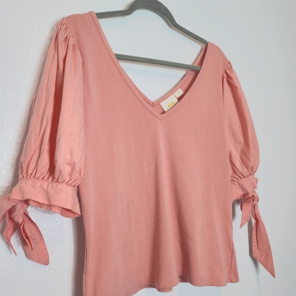 NWT Anthropologie Maeve Puff Sleeve Ribbed Blouse Size Large - Picture 4 of 9